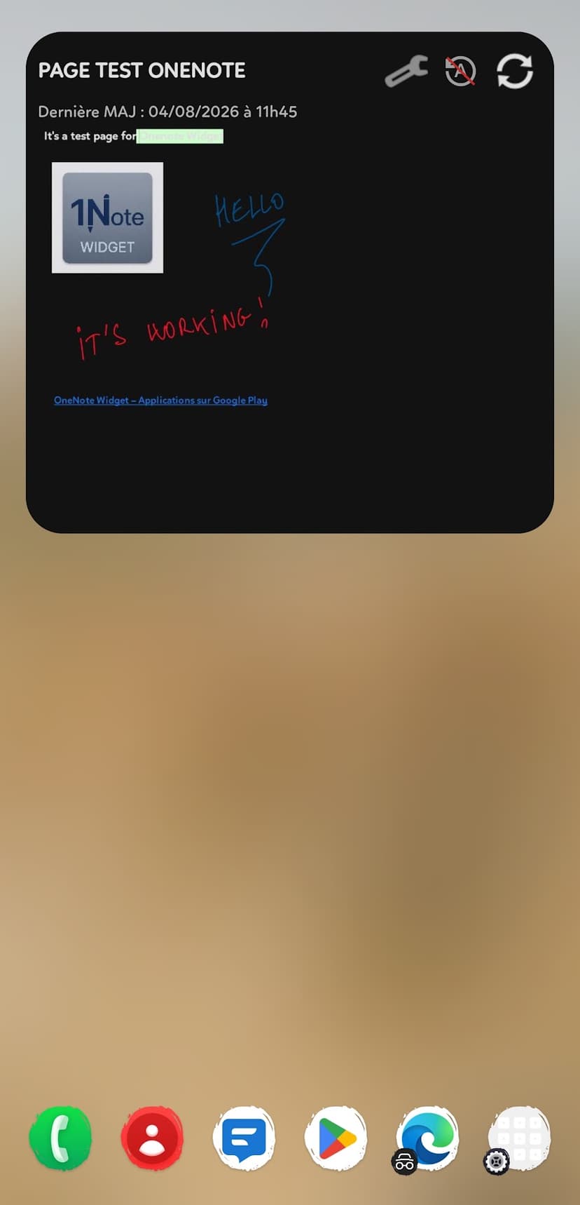 Note Widget in dark theme on the home screen